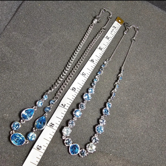 Lot Of 2 Silver Tone Givenchy Ladies Stackable Necklaces With Blue Crystals - Picture 7 of 7